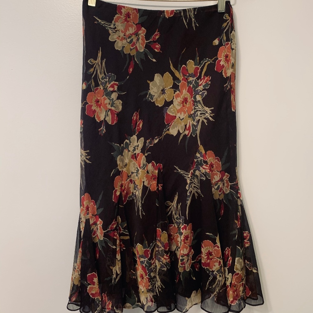 Lauren Ralph- Irina Floral Georgette Godet Skirt